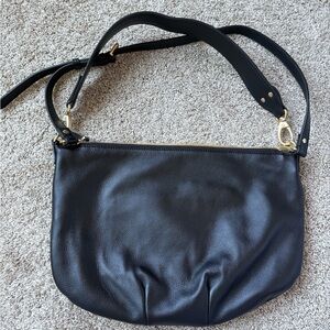 Quince Crescent Black Leather Shoulder Bag